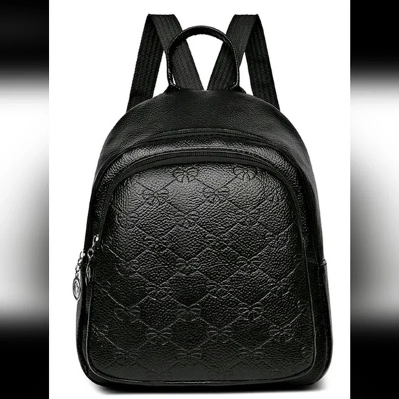 Black faux leather style bag purse women\'s handbag crossbody backpack bow print main image 10